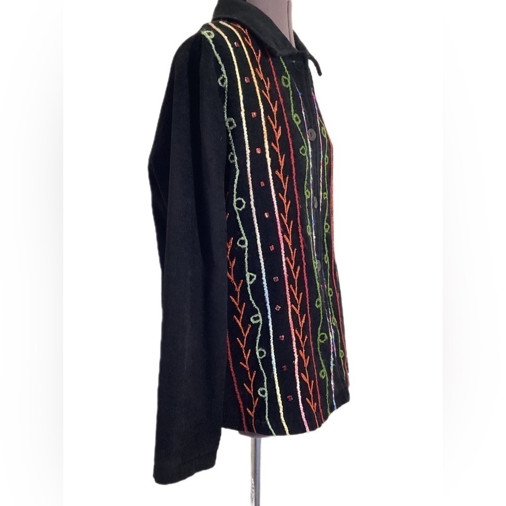 White Stag Black Embroidered 90s Shacket Cardigan Medium - Picture 3 of 12
